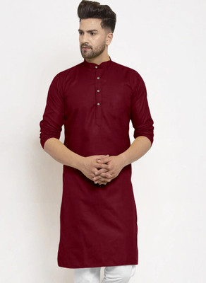 Rajababu Men Solid Straight Kurta(Maroon)