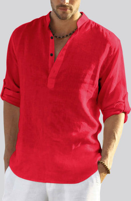 ZARTHA Men Solid Straight Kurta(Red)