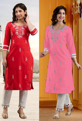SISTO Women Embroidered Straight Kurta(Multicolor)