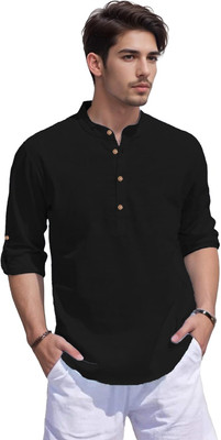 DaReal Men Solid A-line Kurta(Black)