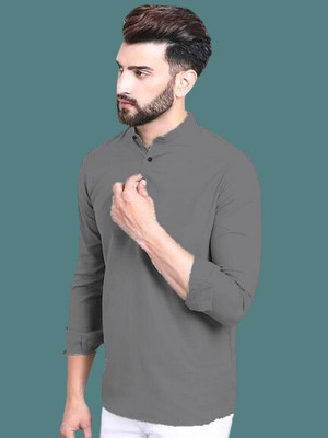 COSLETIC Men Solid Straight Kurta(Grey)