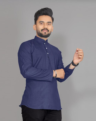 Wearbird Men Solid Straight Kurta(Blue)