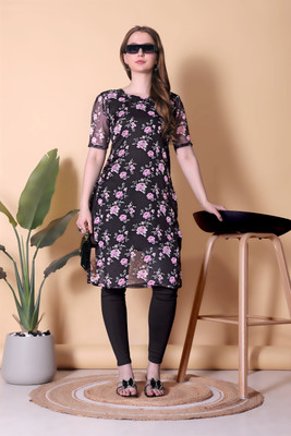 DMSKurti Women Floral Print A-line Kurta(Black)