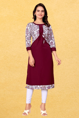 KHANJAN FASHION Women Printed Straight Kurta(Maroon)