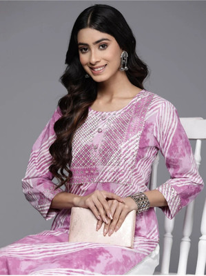 JASWAR Women Embroidered, Printed Straight Kurta(Pink, White)