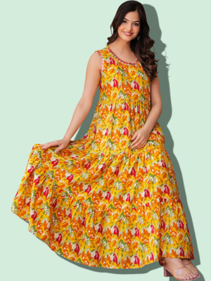 KurtisHouse Women Printed Straight Kurta(Yellow)