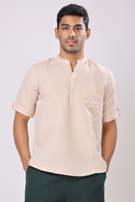 London Hills Men Solid Straight Kurta(Beige)