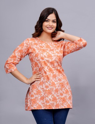 Jaipuri Fashionista Women Printed Straight Kurta(Orange)