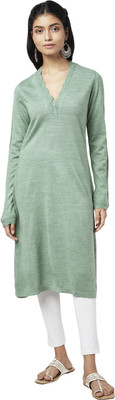 Rangmanch by Pantaloons Women Solid Straight Kurta(Green)