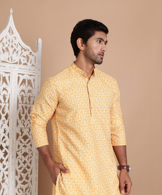 ANOUK Men Printed Straight Kurta(Yellow)