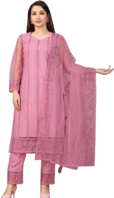 Golmne Women Embroidered A-line Kurta(Pink)
