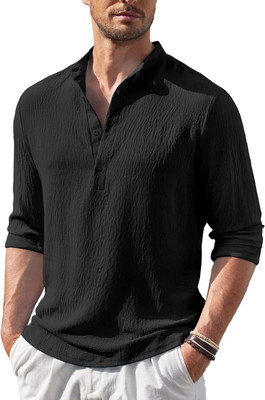 ZARTHA Men Solid, Self Design Straight Kurta(Black)