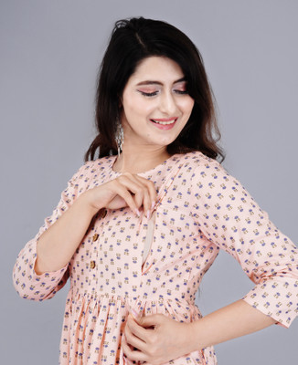 FASHNIDHI Women Floral Print Gown Kurta(Orange)