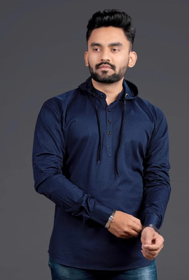 Us Fashion Men Solid Straight Kurta(Dark Blue)