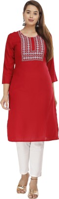 Pankti Creation Women Embroidered Straight Kurta(Red)