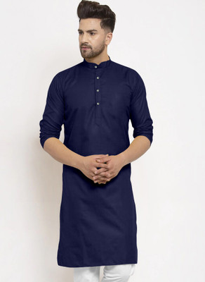 Rajababu Men Solid Straight Kurta(Dark Blue)