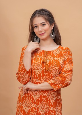 PHYSIL Women Printed Straight Kurta(Orange)