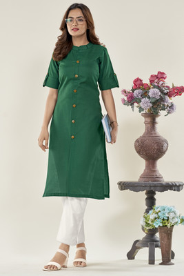 Glomee Women Solid Straight Kurta(Green)