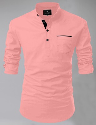 UPQUEDS Men Solid Straight Kurta(Pink)