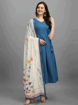 KEERAN ENTERPRISE Women Self Design Anarkali Kurta(Light Blue)