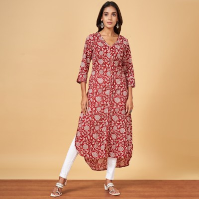 YU by Pantaloons Women Printed A-line Kurta(Maroon)