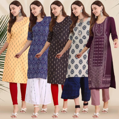 EthnicBasket Women Printed Straight Kurta(Multicolor)