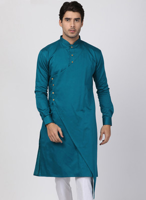 VASTRAMAY Men Solid Asymmetric Kurta(Blue)