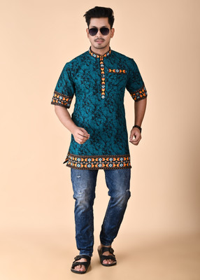 COSMOS ART ENTERPRISE Men Printed Straight Kurta(Green)