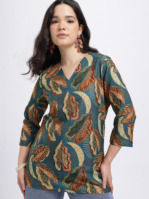 Anouk Rustic Women Printed Straight Kurta(Green)