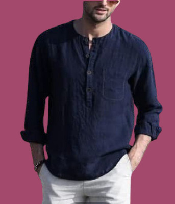 ZAKOD Men Solid Straight Kurta(Dark Blue)