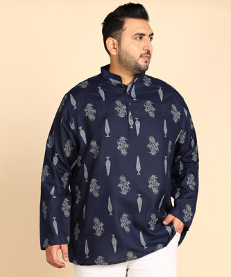 Sztori Men Printed Straight Kurta(Blue)