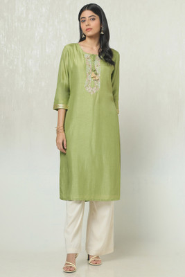 soch Women Embroidered Straight Kurta(Green)