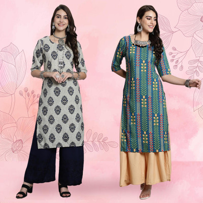 EthnicBasket Women Printed Straight Kurta(Multicolor)