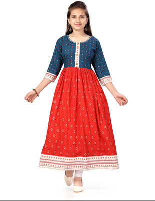 Aarika Girls Printed A-line Kurta(Dark Green)