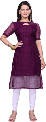 DHAAGA Women Embroidered A-line Kurta(Purple)