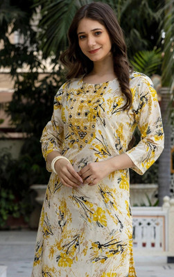Surhi Women Embroidered Straight Kurta(Yellow)