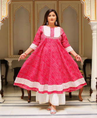 Yash Gallery Women Floral Print Anarkali Kurta(Pink)