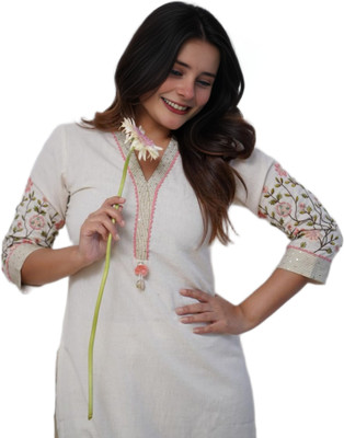 Nivaasa Home Store Women Solid Straight Kurta(White)