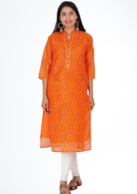 HUUHAMBAY Women Printed Flared Kurta(Orange)