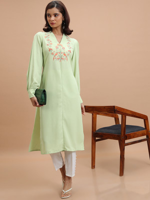 Vishudh Women Solid Straight Kurta(Green)
