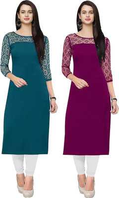 Maheshvi Women Self Design A-line Kurta(Dark Blue, Purple)