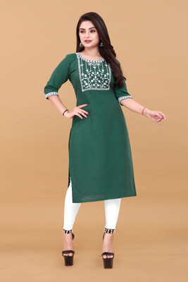 RIDDHI COLLECTION MALL Women Embroidered Straight Kurta(Green)