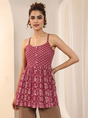 LIBAS Women Printed Anarkali Kurta(Red)