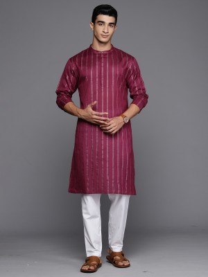 Indo Era Men Striped Straight Kurta(Maroon)