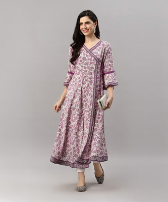 Yash Gallery Women Floral Print Anarkali Kurta(White)