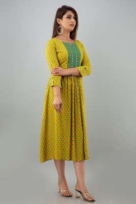 DIPANI Women Printed Anarkali Kurta(Green)