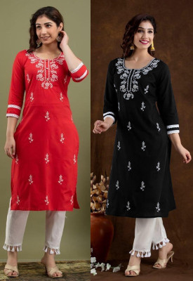 vikshi Women Embroidered Straight Kurta(Multicolor)