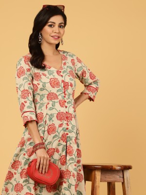 Jaipur Kurti Women Floral Print Flared Kurta(Red)