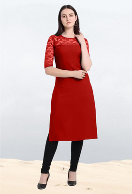 Maheshvi Women Self Design, Solid Straight Kurta(Red)