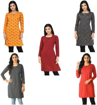 Indeweaves Women Printed A-line Kurta(Multicolor)